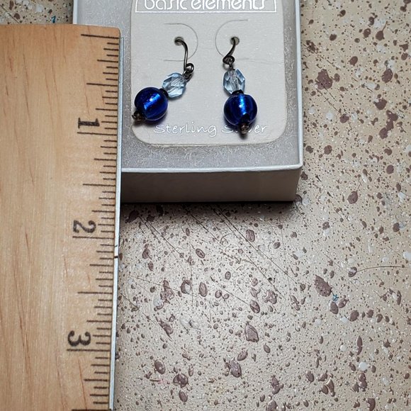 EARRINGS Sterling Silver Blue White Dangle Hook Valentines NWT Jewelry Box - Picture 2 of 6